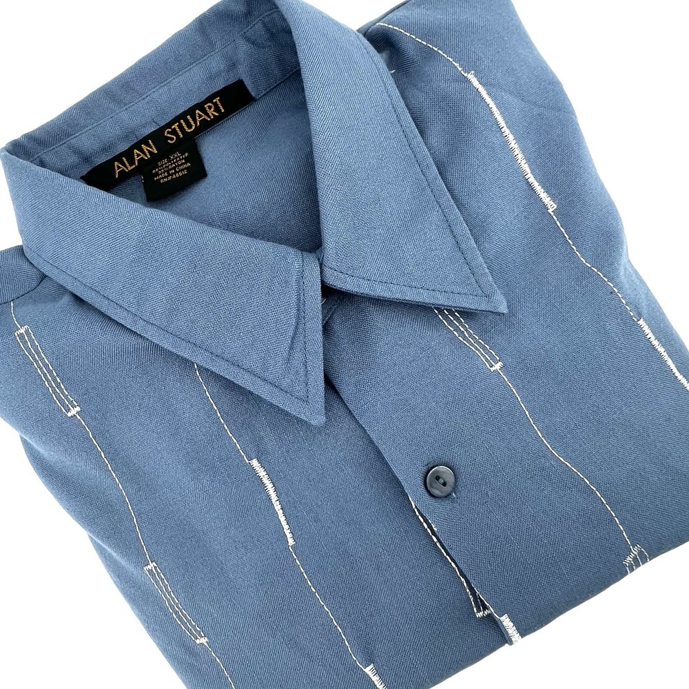 Vintage Alan Stuart Men's 2XL Blue Short Sleeve‎ Preppy 90s Retro Y2K